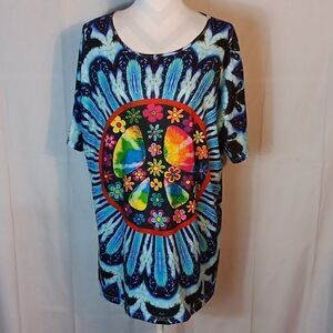 Blue Tie Dyed PEACE Retro Women's Tee